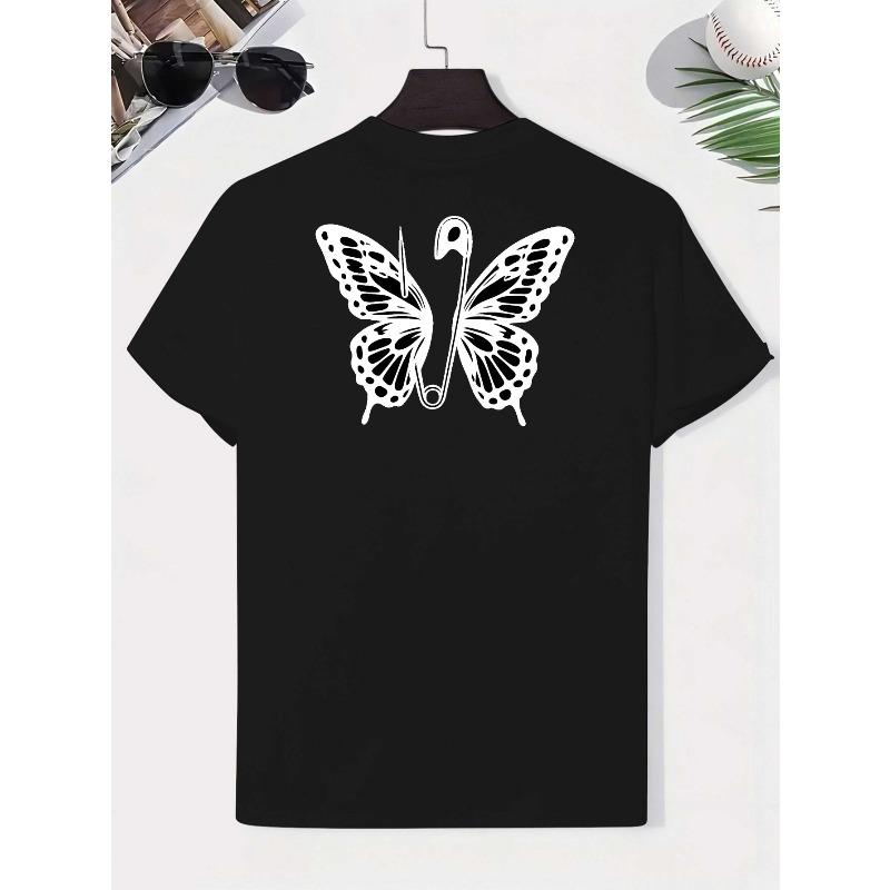 European Size Butterfly Pattern Short-Sleeve T-Shirt, Showcasing American Fashion. This Printed Base Layer Is an Oversized, Loose-fit Casual Top
