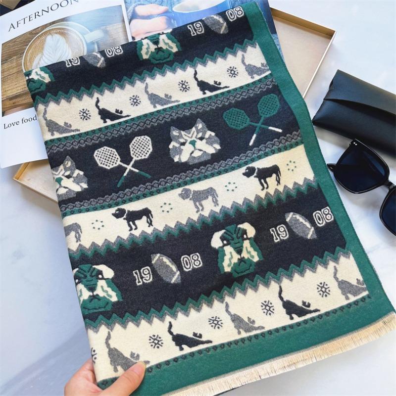 

New autumn and winter personality cartoon imitation cashmere scarf women s niche versatile temperament scarf to keep out the cold couple shawl 180x65cm
