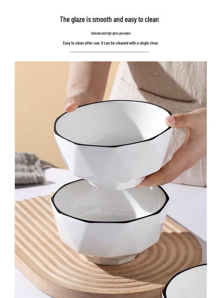 Set of 4 Nordic Black Line Ceramic Noodle Bowls: Stylish and Versatile for Noodles, Soup, or Salad.
