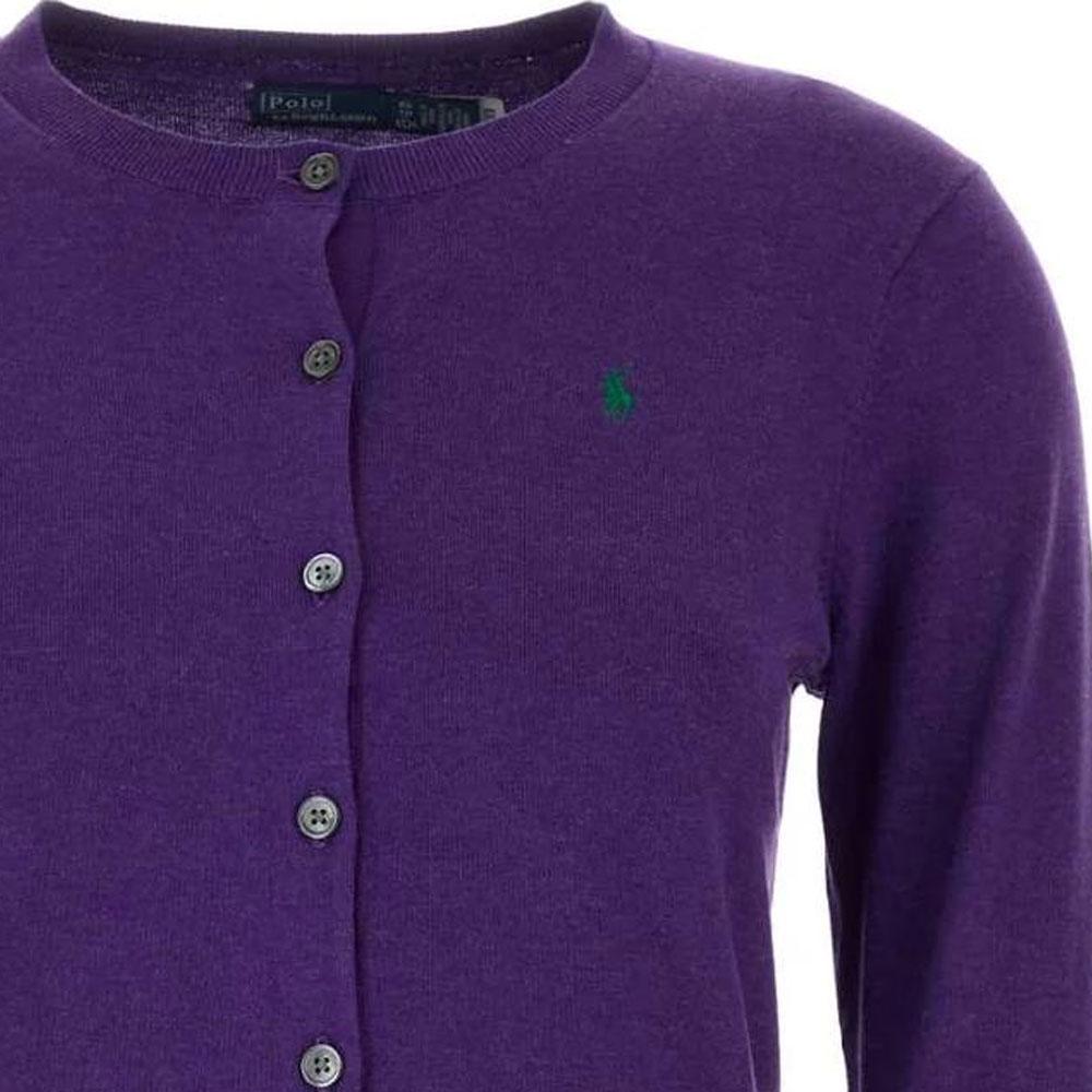Polo Ralph Lauren Solid Color Crew Neck Pony Embroidered Button Front Cardigan Long Sleeve Short Knit Sweater Women Sweater Purple 211891672-022
