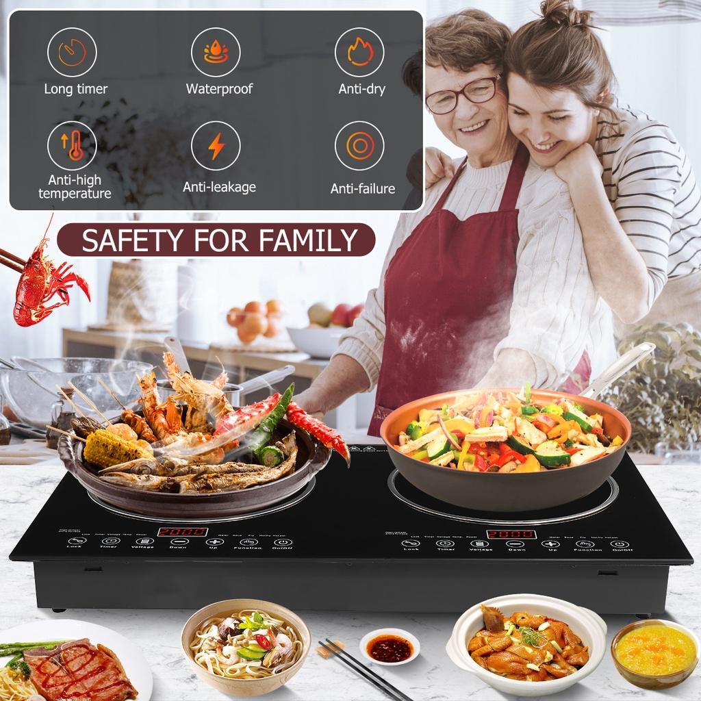 200-2200W Induction Hob Cooker 2 Stove Electric Induction Hob With Ultra-thin Body 8 Levels Temperature Control Black 27.6"" * 15.7"" * 3""