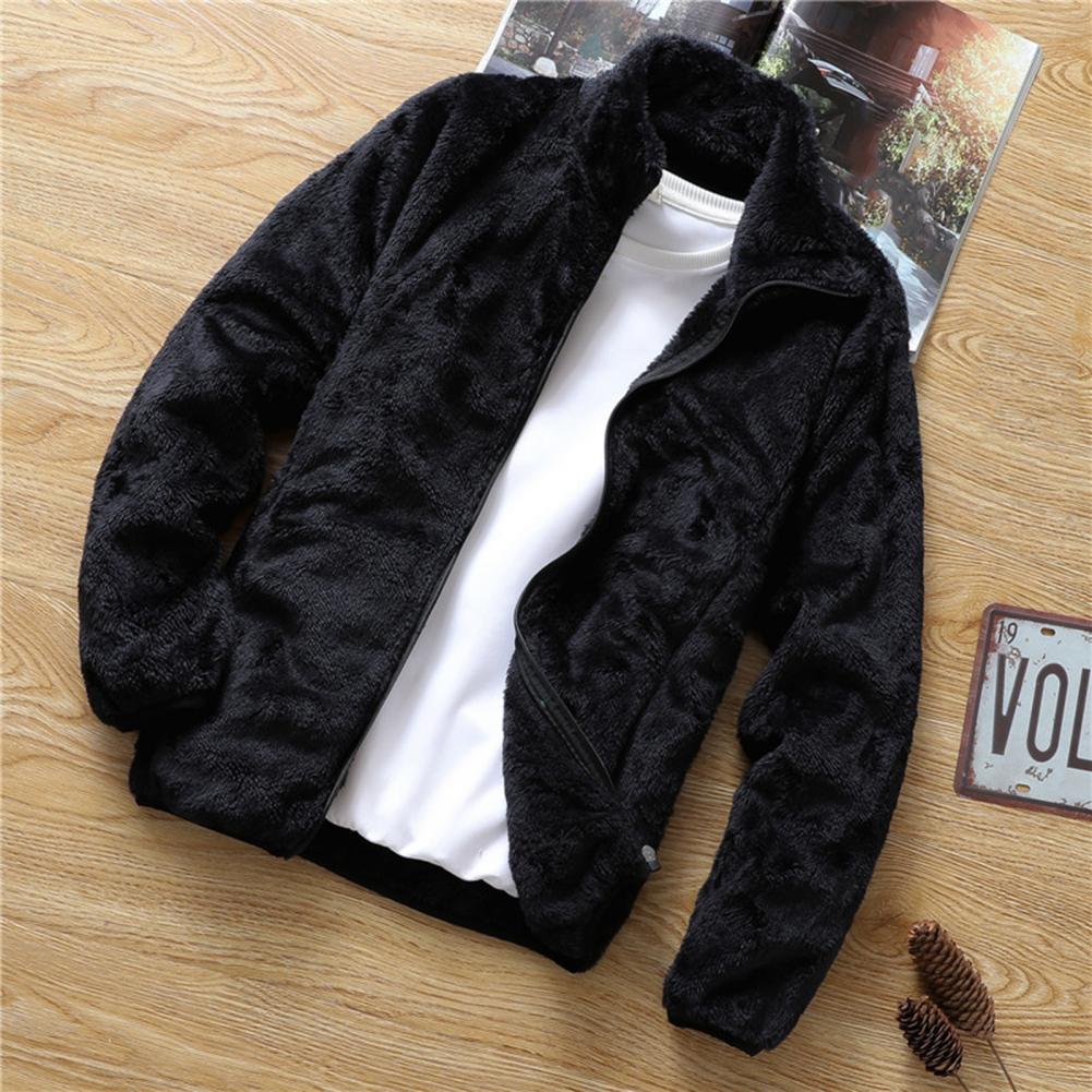 Men's Double Sided Velvet Jacket Winter Thick Warm Oversized Fleece Fluffy Jacket Stand Collar Cardigan Jacket Winter Coat Outerwear