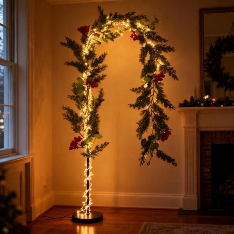 Elegant Plastic Christmas Berries Money Leaf Garlands Reusable Pine Vine Ornament Festival Indoor Decoration