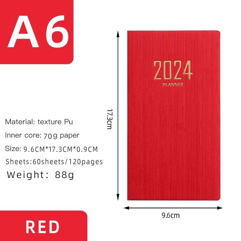 2024 Plan Book A6 English Agenda Book Leather Day Planner Notebook 365 Days Time Management Notepad