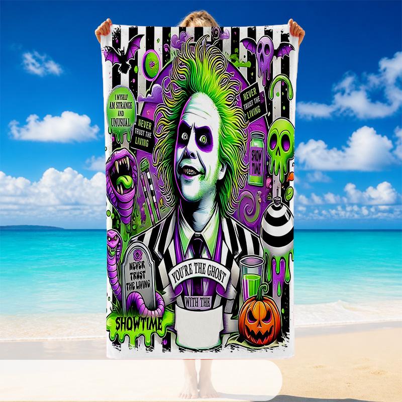 Quick Dry Beach Towel Beetlejuice Pattern, Lightweight Absorbent Towel for Pool Beach Vacation Use
