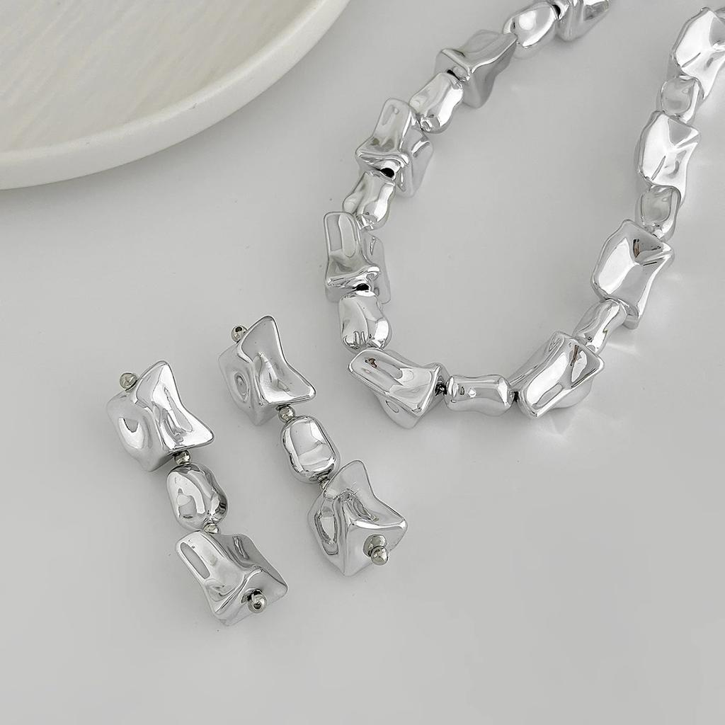New Punk Trendy Irregular CCB Necklace Drop Earrings for Women Vintage Adjustable Clavicle Chain Party Grunge Jewelry Set