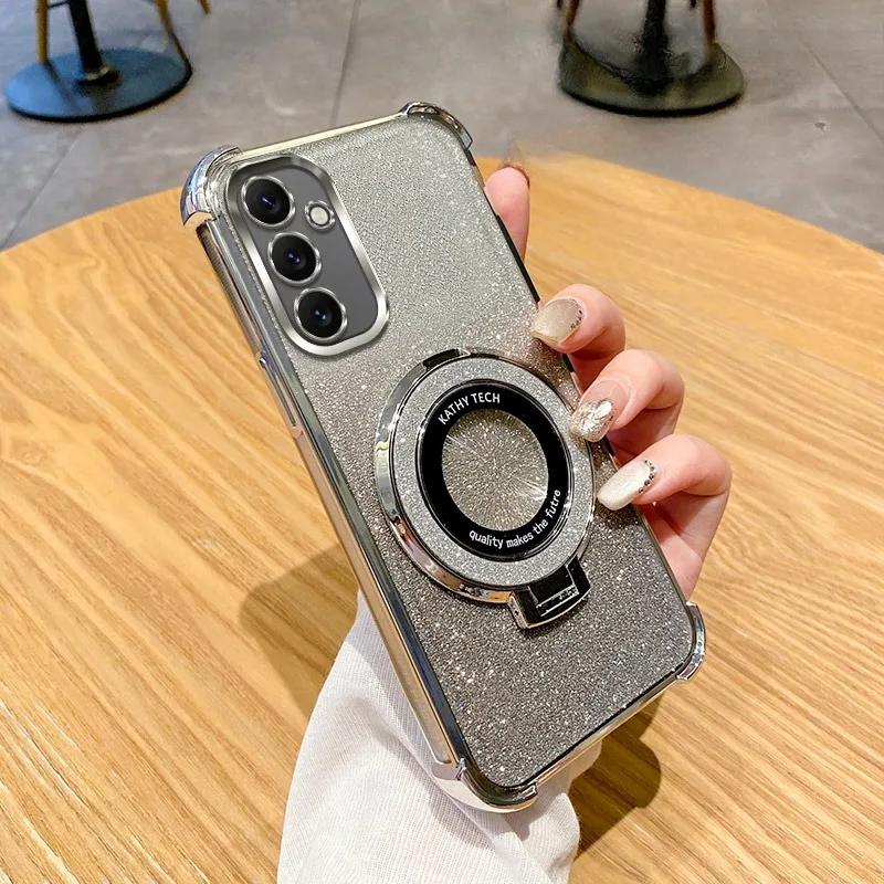 Luxury with bracket Glitter Case For Samsung Galaxy A06 A05 A05S A14 A15 A16 A25 A26 A56 A34 A35 A36 A52 A53 A54 A55 Case Holder