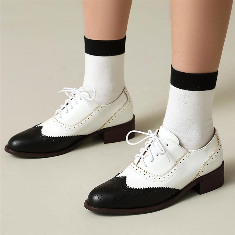 Fashion Women Spring New Flats Shoes Women Oxfords Mixed Colors Lace Up Ladies Brogues Shoes Designer Casual Pu Leather Outdoor Footwear