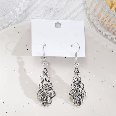 Yousheng 1 Pair Women Retro Hollow Out Leaf Shape Hook Earrings Bohemia Style Exaggerated Waterdrop Shape Vintage Earrings