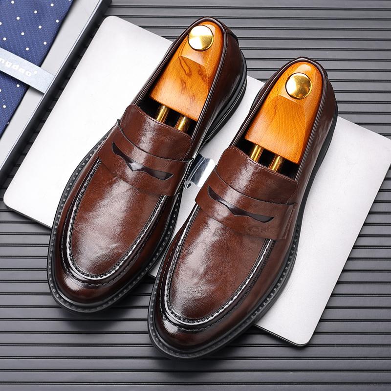 Business Dress Loafers Man Genuine Leather Casual Business Dress Shoes Retro Slip On Flats Men's Leisure Moccasins Party Loafers