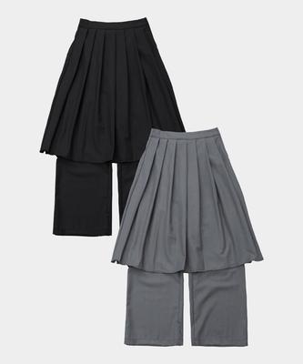 PLACE STUDIO Flare Pleated Layered Midi Skirt And Wide Pants Set_2 Colors
