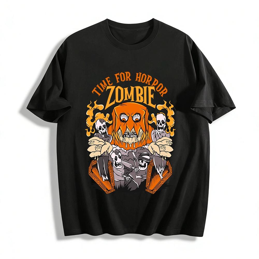 

Halloween Horror Zombie Skull Coffin Graphic Print Top Pure cotton T-shirt XXS