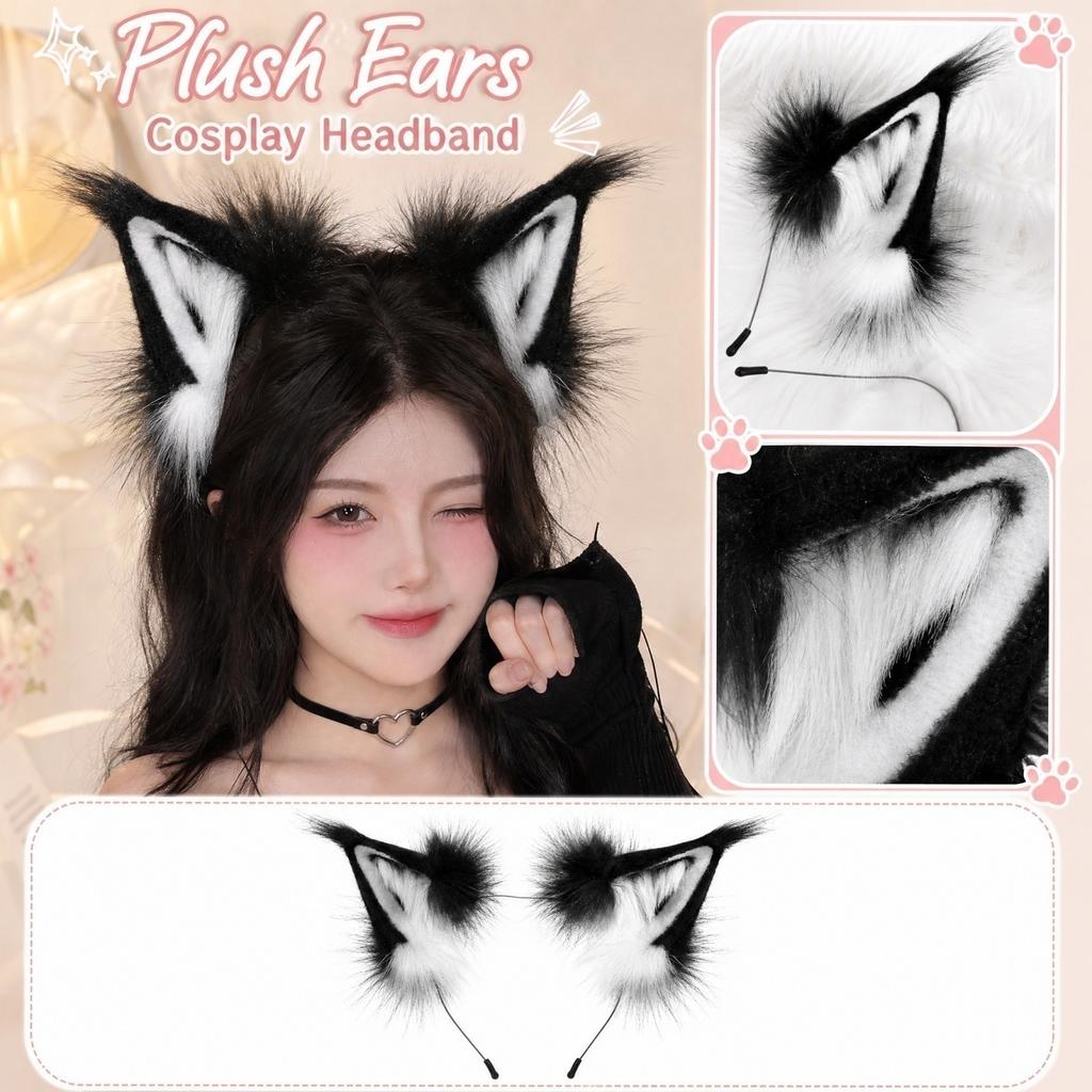 Adjustable Ears Headband - Plush Furry Costume Hair Accessory for Halloween Party Role Play