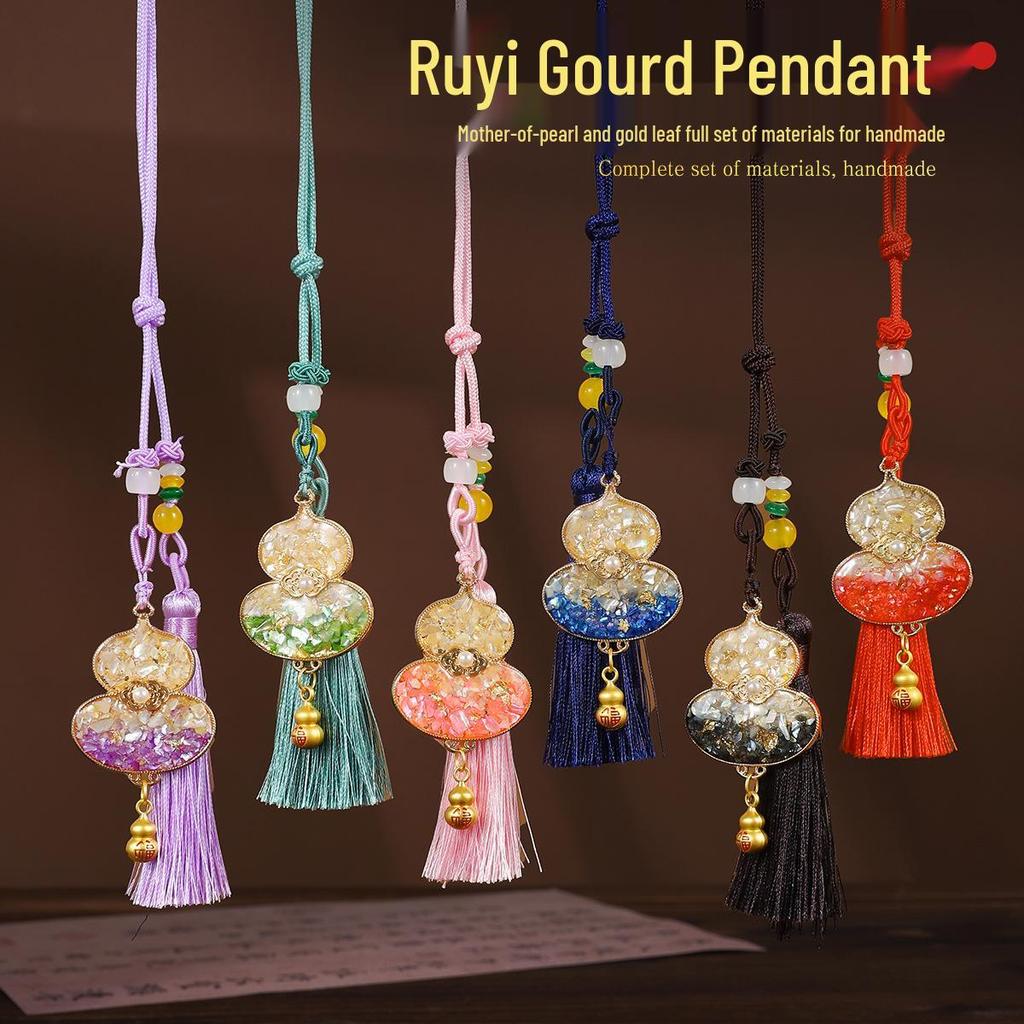 Gold Foil Inlay Gourd Pendant DIY Kit – Chinese Tassel Ornament for Dragon Boat Festival