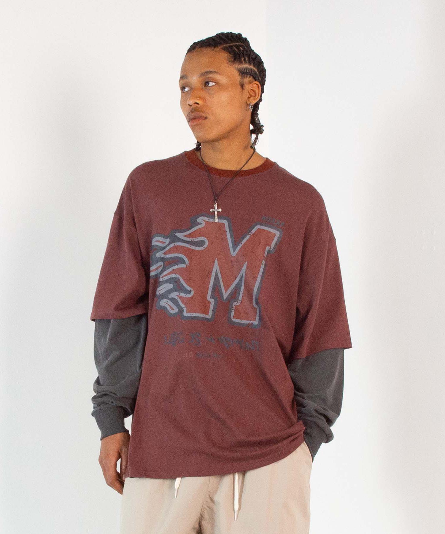 Mix J Flame Layered Long Sleeve (Burgundy) Burgundy