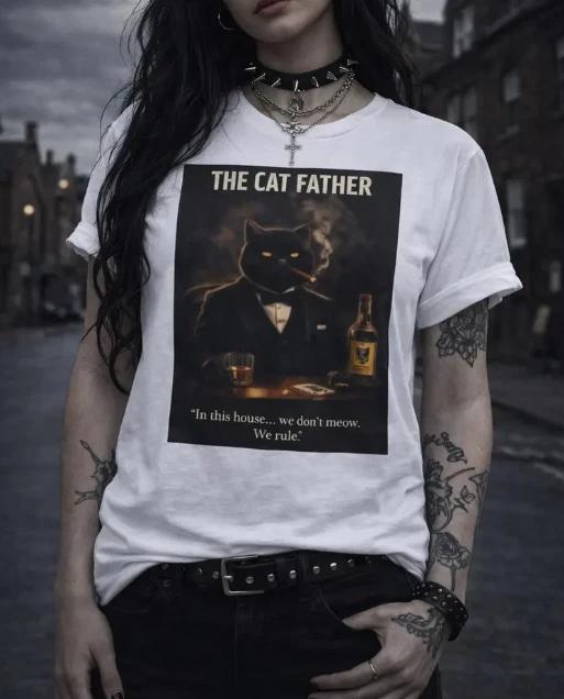 The Cat Father Tuxedo Cat T-Shirt, Vintage Mafia Graphic Tee S