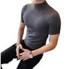 Men's Cross-Stitch Short Sleeve Knitted Sweater T-Shirt, Half-High Collar, Autumn/Winter Base Layer Top