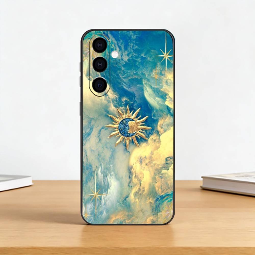 

Забавный чехол с изображением лица Солнца и Луны для Samsung Galaxy A73, A72, A71, A70, A53, A52, A51, Других Мягкий Черный Чехол Samsung a32 5g