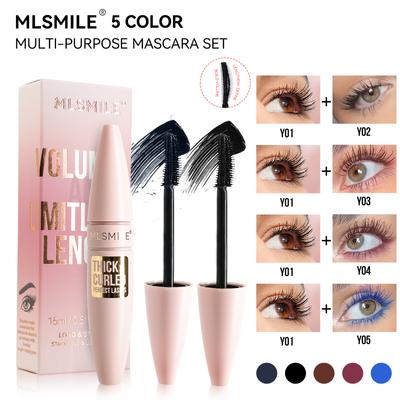 Mascara de 5 Colores Gruesa y Larga Rizada Impermeable Fibra Líquida Mascara de Larga Duración Maquillaje Ojo Grande Herramientas de Maquillaje