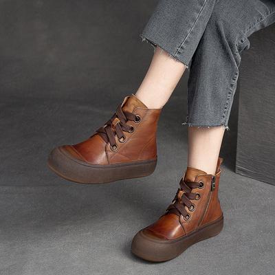 Fashion GKTINOO 2025 Genuine Leather Boots for Women Autumn Winter Shoes Thick Sole Cow Leather Women Ankle Boots Brand Ladies Footwear