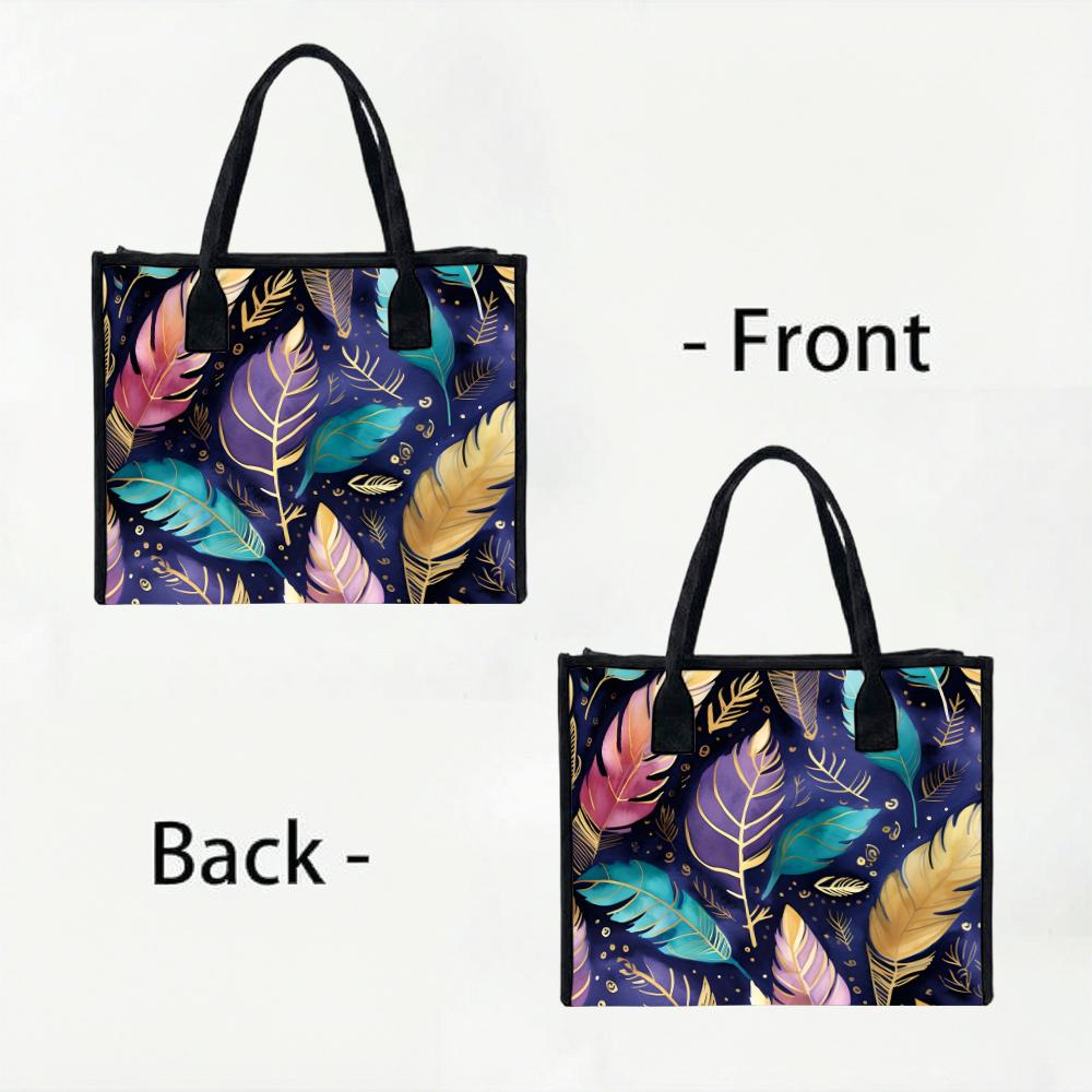 Fashion Feather Pattern Tote Bag Lightweight Casual Daily Handbag for Outdoor Shopping Work Use
