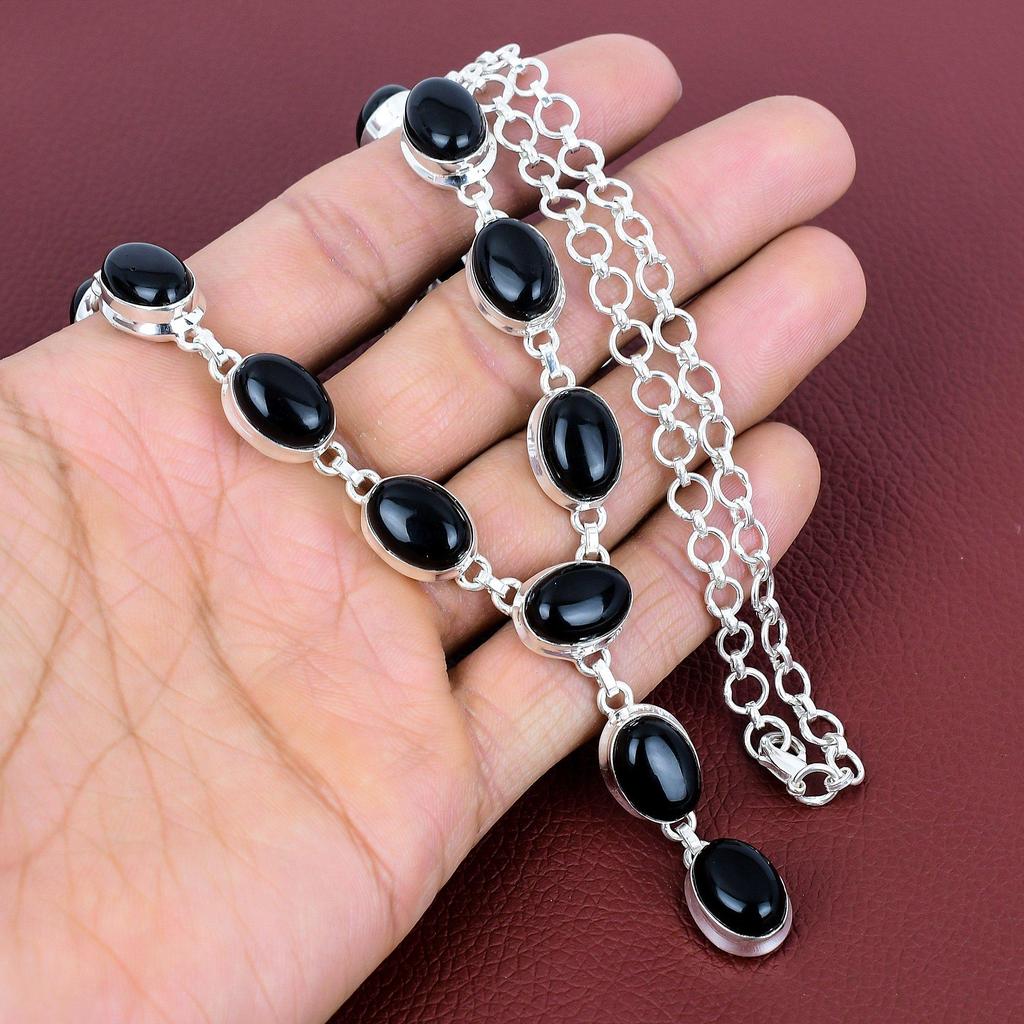 Black Onyx Necklace Beautiful Gemstone Jewelry 925 Sterling Silver Necklace Adjustable Chain Handmade Necklace Decent Jewelry Gifts for Wife