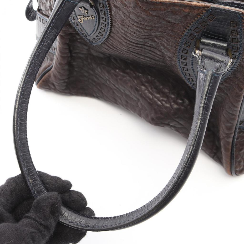 Used FENDI Etnico Handbag leather Brown Navy Used Women