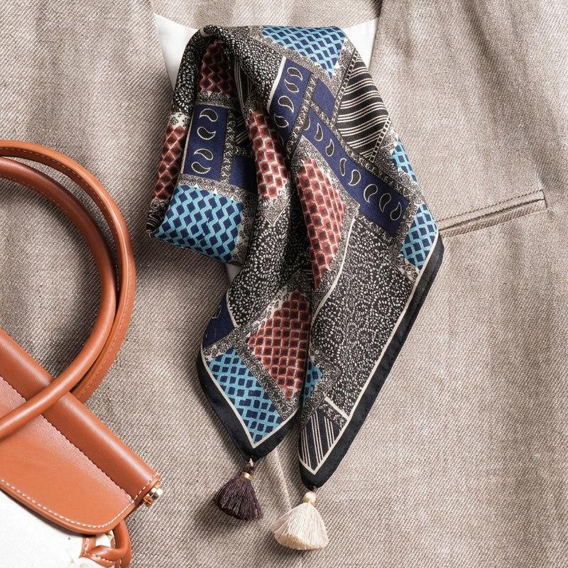New 71 polka dot small square scarf silk scarf women's Korean velvet double-sided hanging ear neck protection small scarf scarf shawl