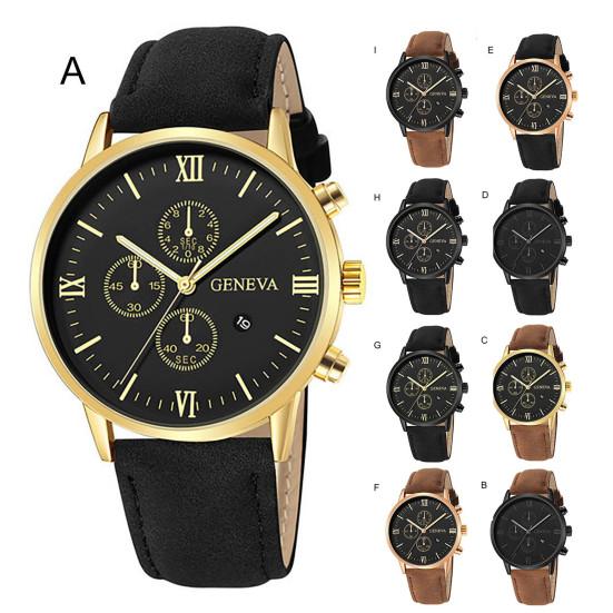 Men Quartz Watch Round Dial Precise Pointer Display Shockproof Scratch-resistant Calendar Faux Leather Strap Fashion Simple Male Business Quartz