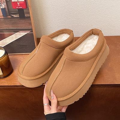 Fashion Women's Winter Cotton Slippers 2024 High Quality Outdoor Non-slip Flat-soled Solid Color Warm Short Plush Women's Shoes