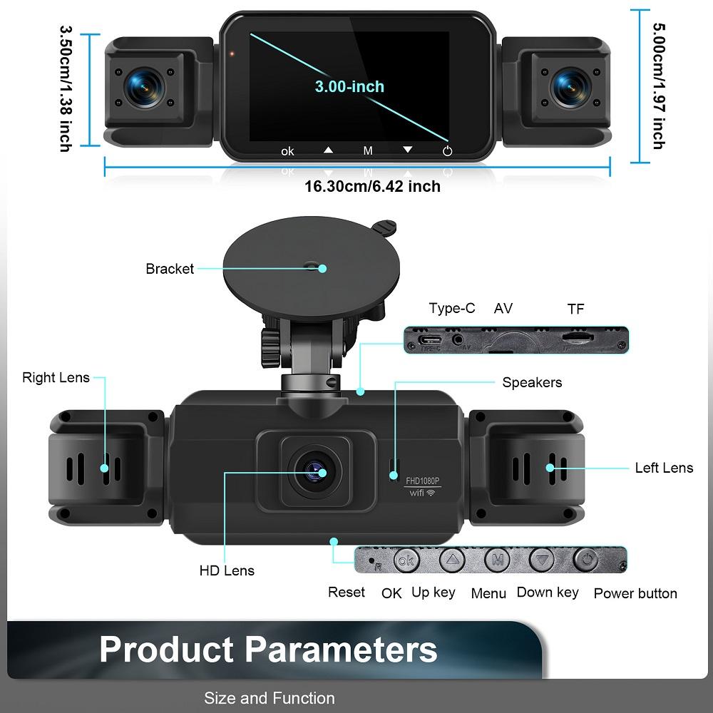 Cámara de salpicadero para coches 4 canales Caja negra WiFi Cámara de conducción FHD 1080P Visión nocturna Grabación en bucle Accesorios para coche