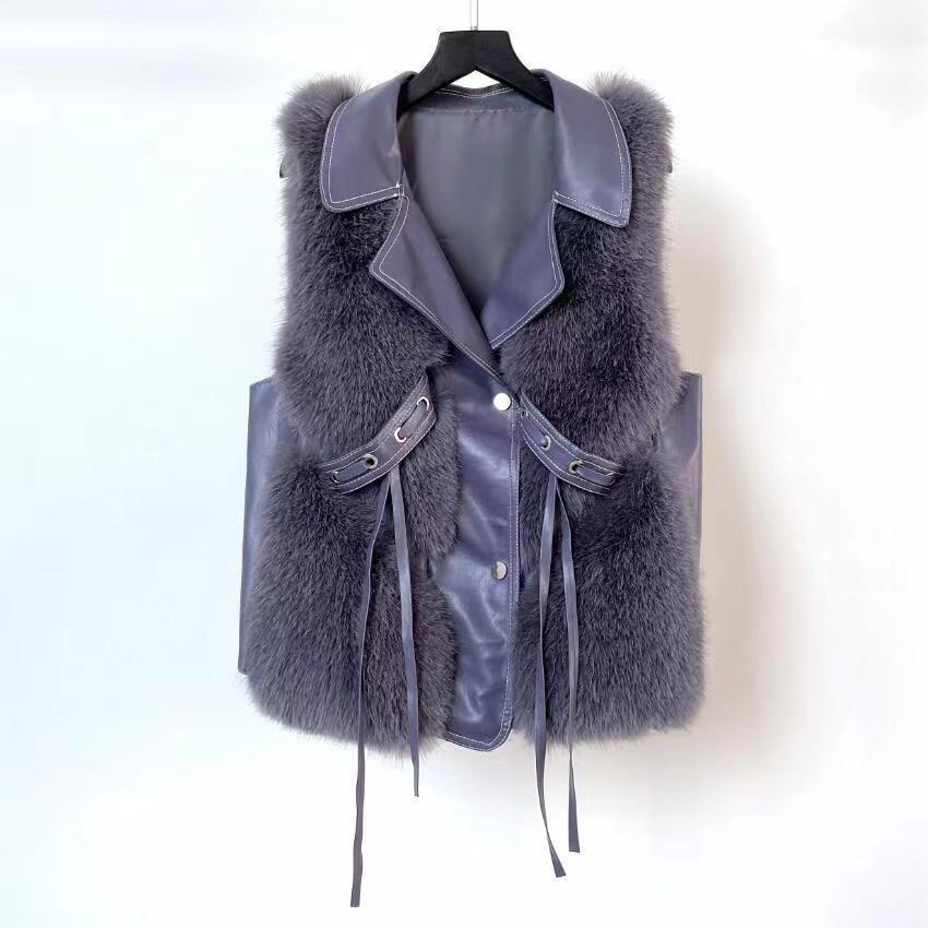 Imitation Fox Fur Vest Jacket Women Fur Vest Jacket Winter Waistcoat Short Fur Vest Female Vestcoat Sleeveless