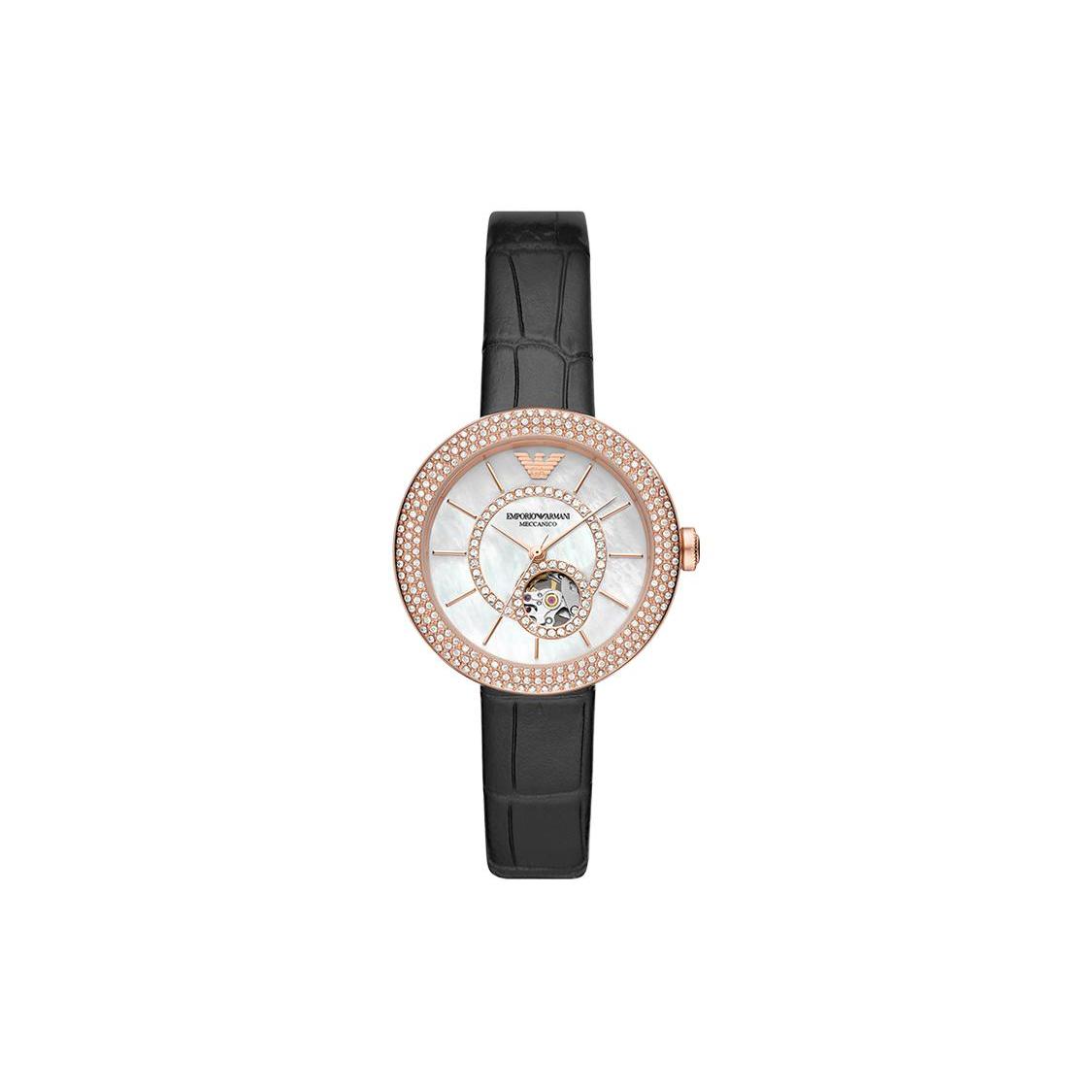 

EMPORIO ARMANI Baby s Breath Collection Wrist Watch Mechanical Movement Leather Strap 34mm White Dial Women s AR60066 White Dial