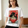 Retro RaUnisex Cat Graphic Tee Japanese Ukiyoe Style Print Unisex Unisex Cotton Short Sleeve Casual Gift T Shirt