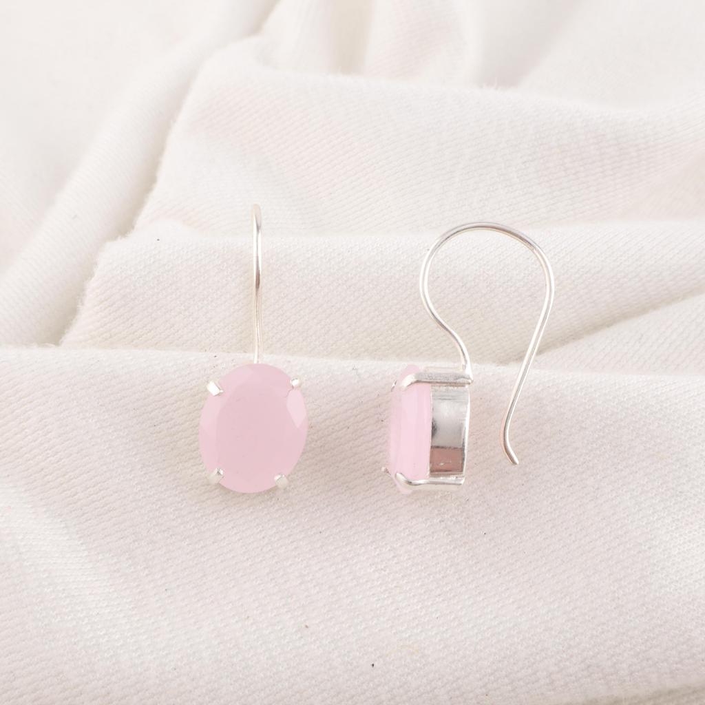 Hübscher Rosenchalcedon Edelstein Schmuck, 925 Sterling Silber Ohrringe Schmuck, Handgefertigte Wunderschöne Ohrringe Geschenk für Frauen