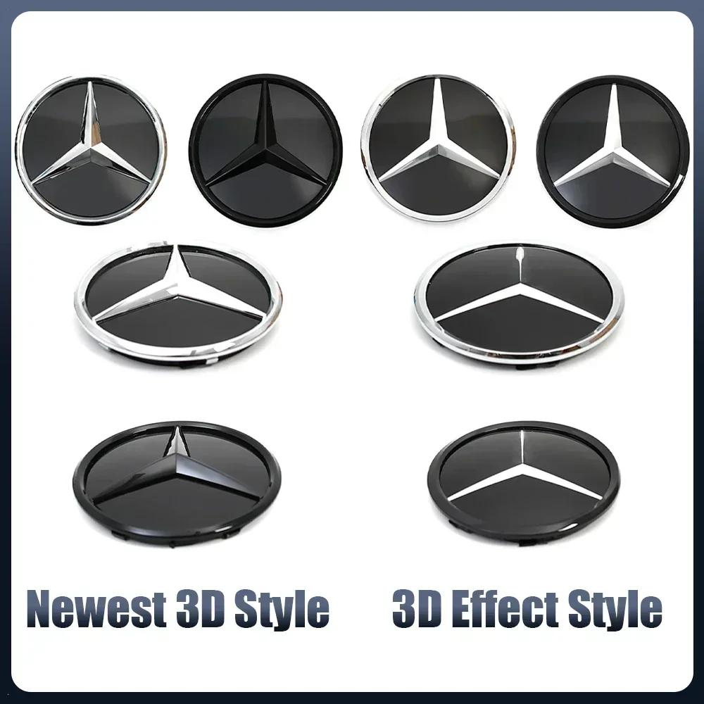 Bilklistremerke For Mercedes Benz Krom Sølv Og Glanset Svart Frontgrill Speil Emblem 3D Stil Stjerne Emblemer Passer For Mercedes Ben