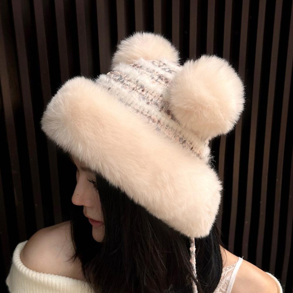 Thickened Plush Pompom Balls Cap Cute Ears Winter Warm Hat New Ear Protection Cap Autumn Winter