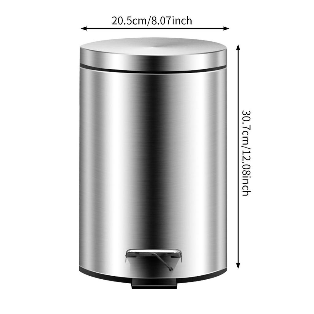 Stainless Steel Flip-Top Trash Can: Silent, Soft-Close, Foot-Operated Bin for Bathroom or Kitchen.