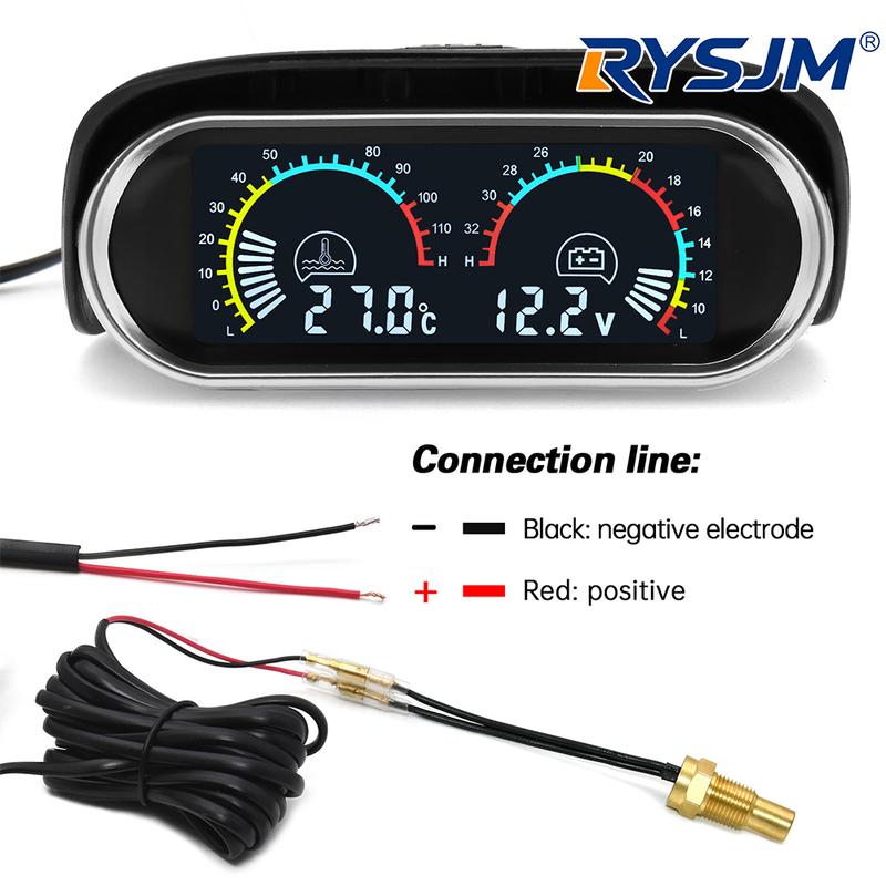 Digital Water Temperature + Voltmeter 2 in 1 LCD Auto Display with Water Temp Sensor 10mm 1/8NPT Fit For 12V~24V Car Customized