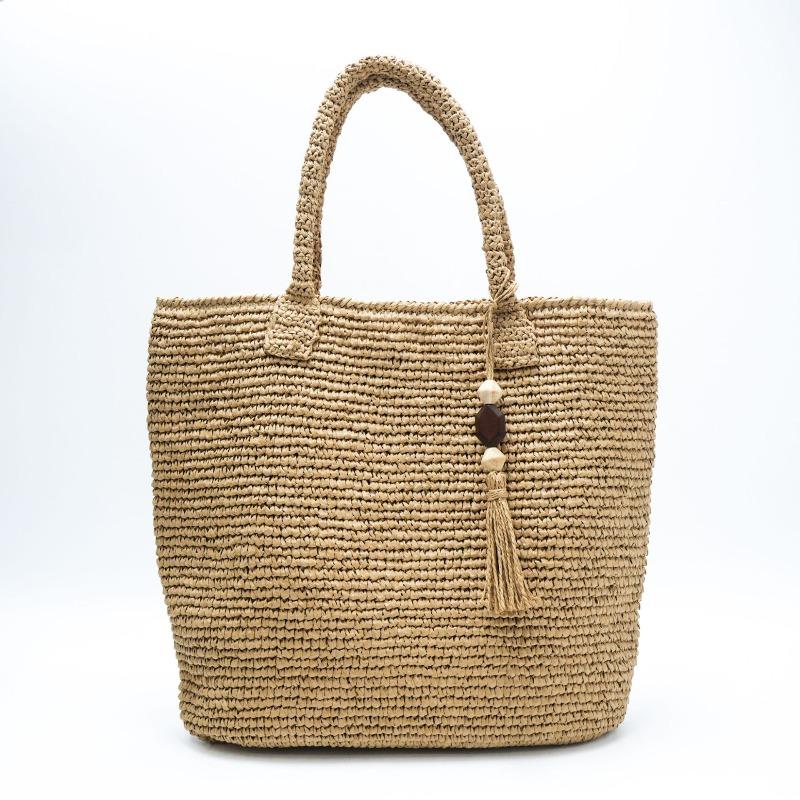 New Simple Solid Color Straw Bag Women's Large Capacity Shoulder Handwoven Bag Seaside Vacation Beach Handbag