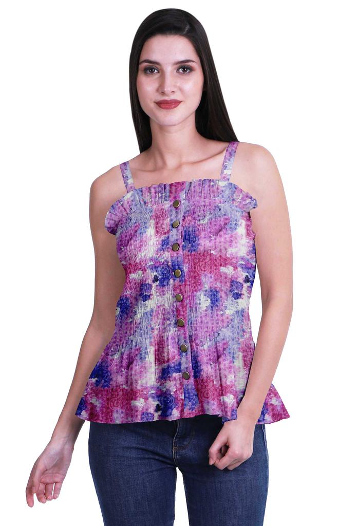 Moomaya Casual Shoulder Strap Flared Hem Cotton Slub Printed Women Summer