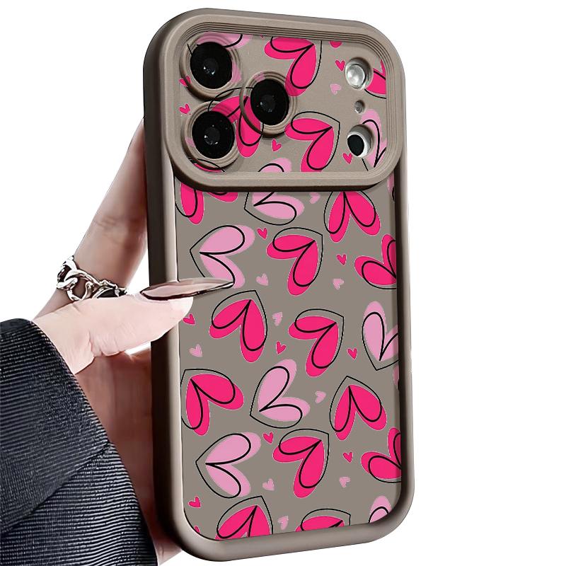 For iPhone 17 Pro Max Case Hand drawn heart-shaped pattern Shockproof Bumper Soft Silicone Cover For iPhone 16 15 14 13 Pro 12 11 16E Air