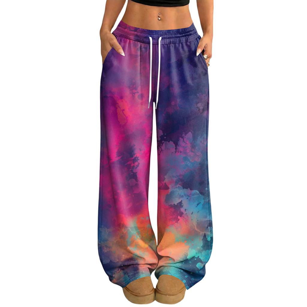 Women's Casual And Fashionable Printed Elastic Waist Loose Wide Leg Pants
