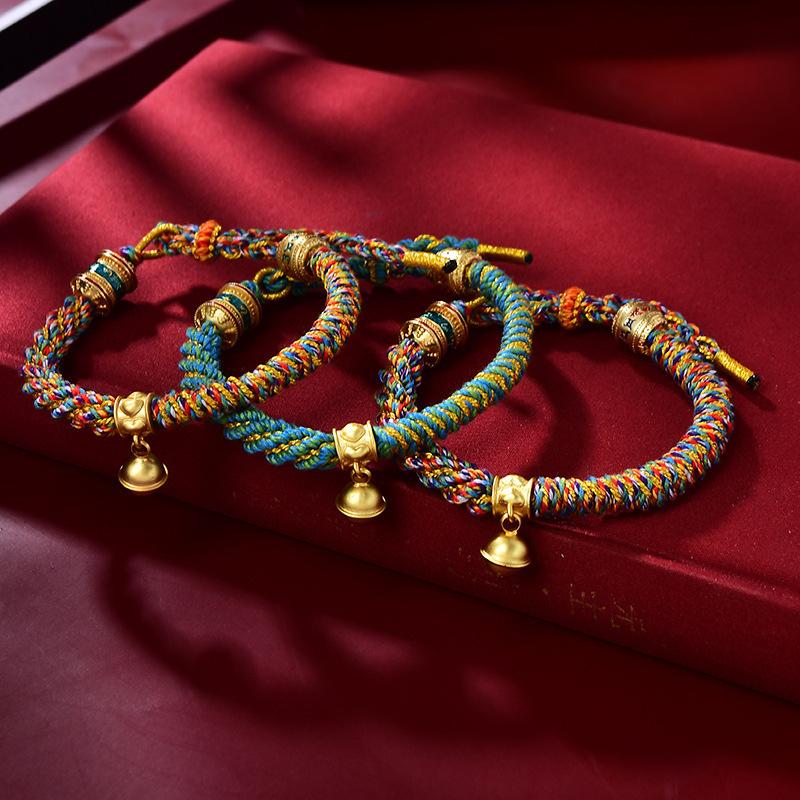 Handgewebtes tibetisches Armband Bunter Faden Glücksbringer Seilarmband mit Glocke Damen Armreifen