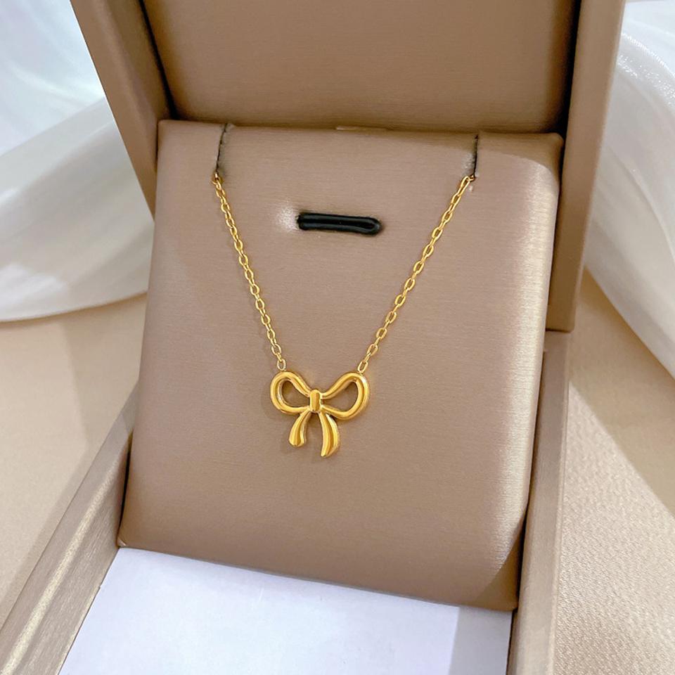 Yupsk Minimalist Korean Fashion Stainless Steel Bowknot Necklace for Women Delicate Bow Tie Charm Choker Necklaces Girls Gift