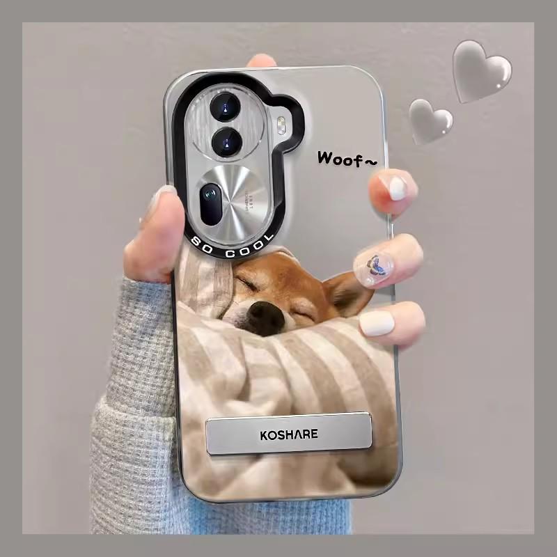 Suitable for Opporeno10pro Mobile Phone Case Summer FindX6 Cute Quilted Cat and Dog Stand A72 Color Silver Matte