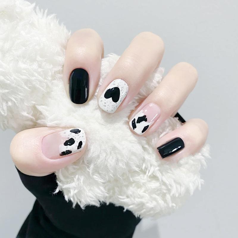 24Pcs Short Square Fake Nails Cloud Star Pattern Full Cover Press On Nail Tips Manicure Art