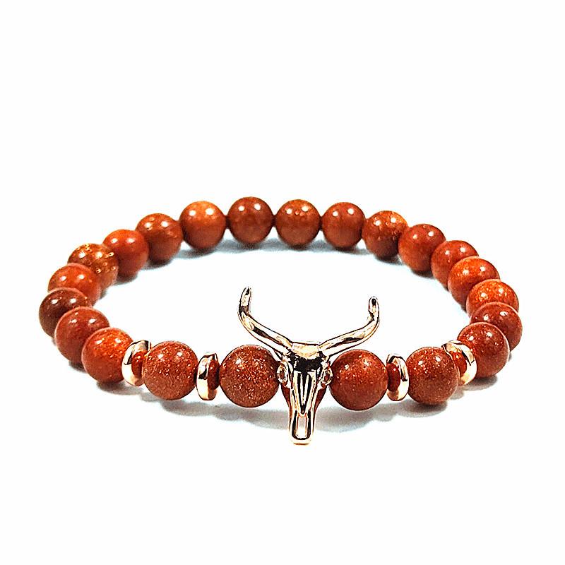 Elegant Gold Taurus Head Bracelet with Tiger Eye Stone Bead and Micro-Inlaid Zircon