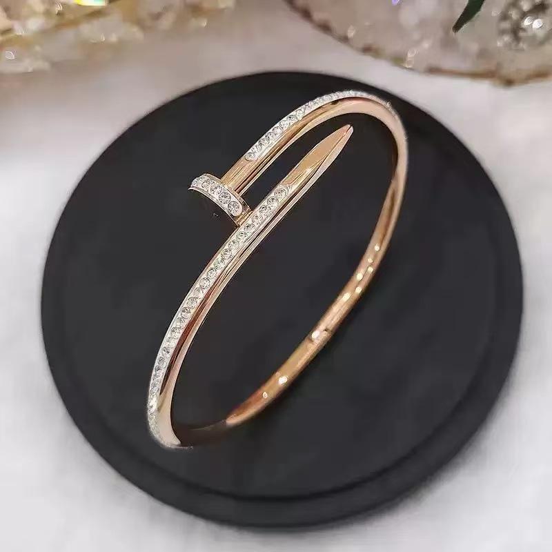 Luxurious Rose Gold Titanium Steel Bracelet with Starry Diamond Inlays & Colorfast Mother of Pearl for Women