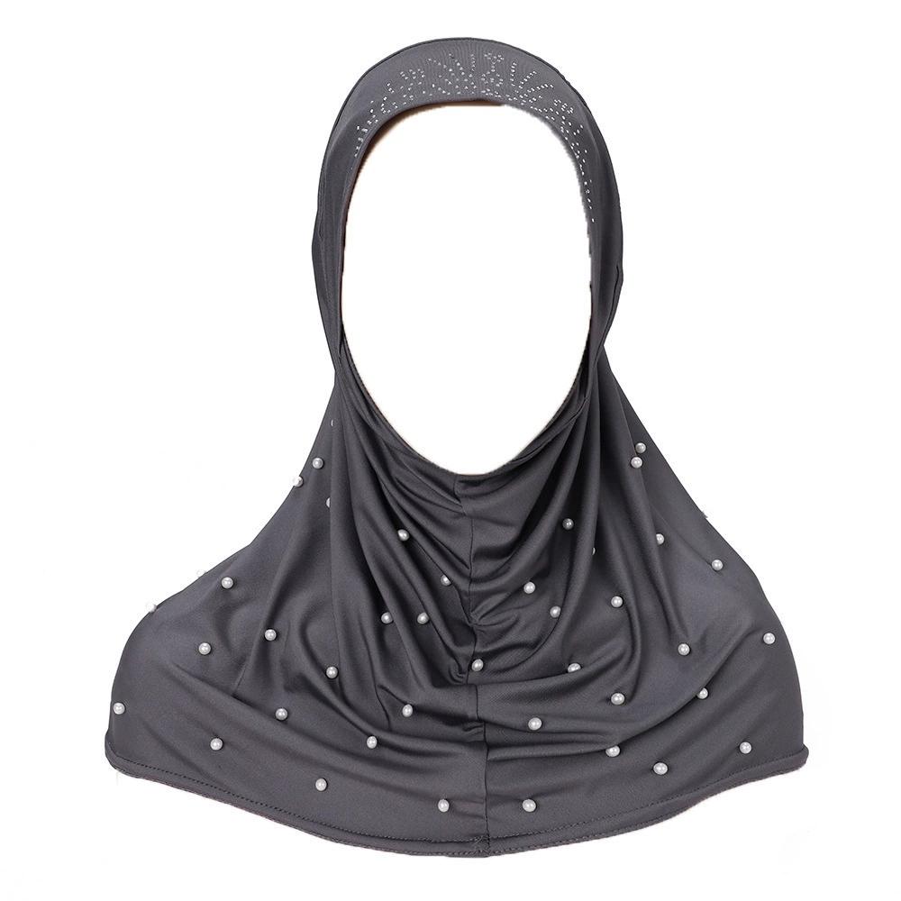 Women Pearl Decorated Hijab Scarf Shimmer Edge Shawl Women Soft Premium Jersey Hijab Turban Islam Solid Color Headscarf